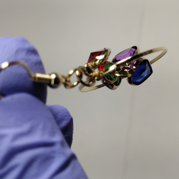 Gold Multicolor Heart Gem Drop Earrings – Dangle Hoop Statement Women's Jewelry - Picture 5 of 5